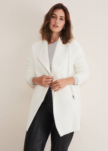 Phase Eight Fia Fluffy Zip Coats White USA | 3467185-ND